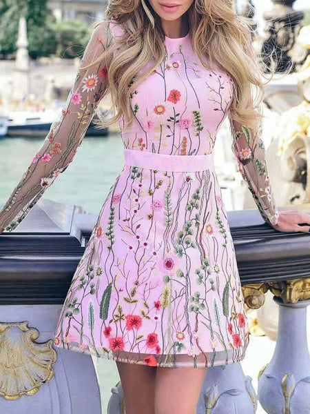 Women's Bohemian Floral Long Sleeve Maxi Mini Dress