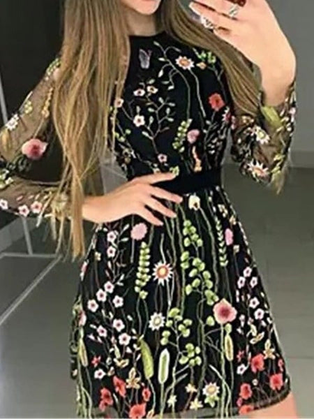 Women's Bohemian Floral Long Sleeve Maxi Mini Dress