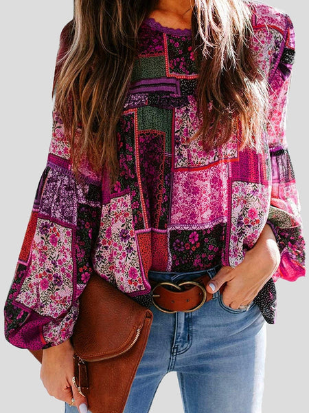 Bohemian Printed Bubble Long Sleeve Blouse