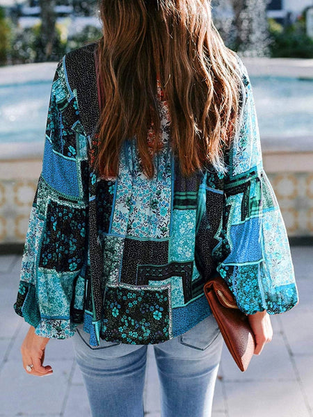 Bohemian Printed Bubble Long Sleeve Blouse