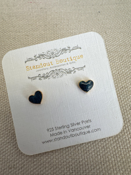 Standout Boutique Navy Heart Gold Stud Earrings