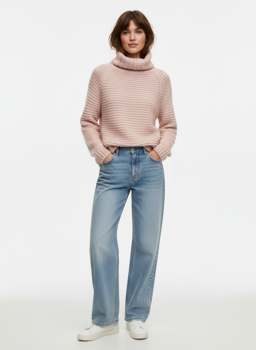 Blush Chunky Knit Turtleneck Sweater