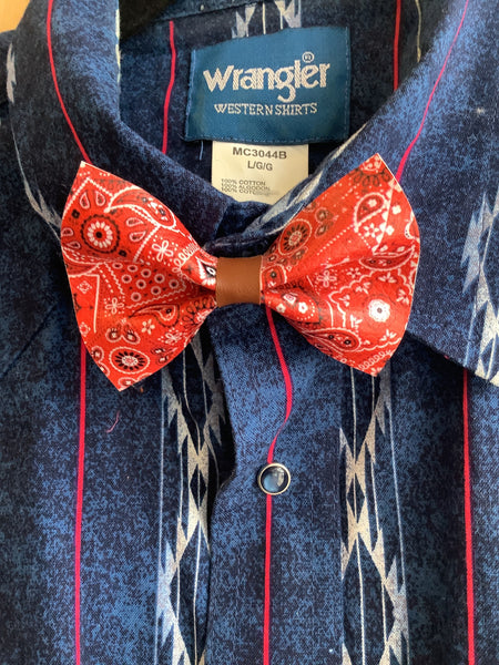Raw Earth Bowtique Red Leather Paisley print bow tie