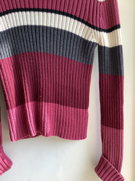 Y2K Striped Ribbed Turtleneck Sweater