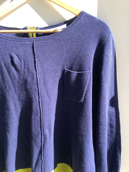 Vintage Navy & Lime Block Knit Sweater