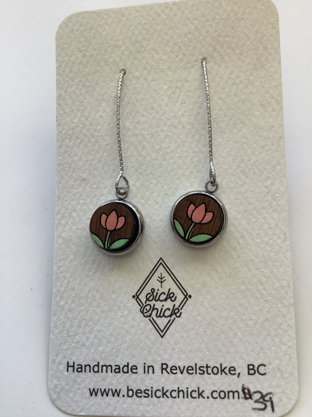 Pink Lotus Wooden Dangle Earrings - Sick Chick (Revelstoke, BC)