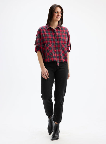 JOJO - Rolled-Up Sleeve Plaid Shirt