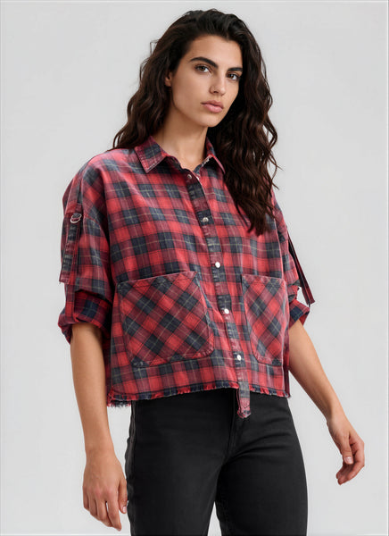 JOJO - Rolled-Up Sleeve Plaid Shirt