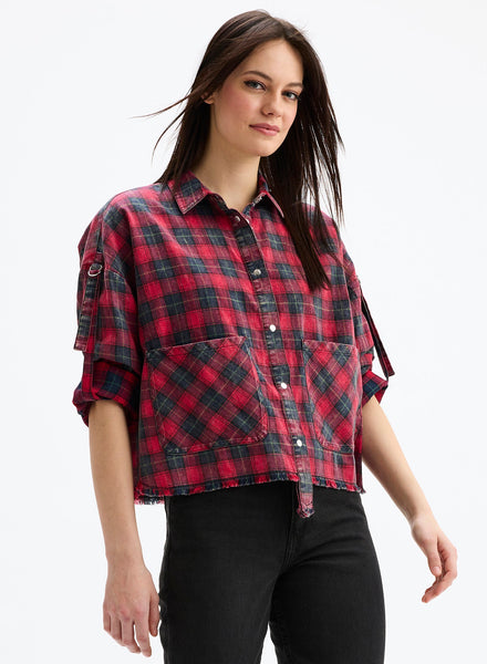 JOJO - Rolled-Up Sleeve Plaid Shirt