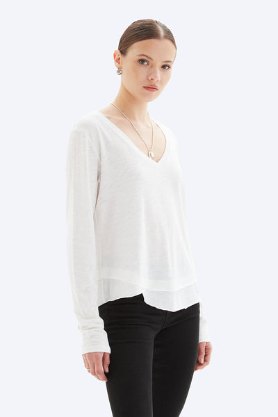 AVA V-NECK LONG SLEEVE - V-Neck Mock Layer Long Sleeve T-Shirt