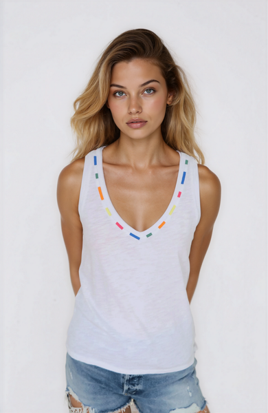 EMBROIDERED ALIYA - Perfect Sleeveless V-Neck Top