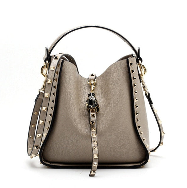 Genuine Leather Stud Bucket Bag