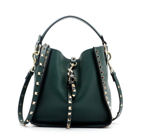 Genuine Leather Stud Bucket Bag