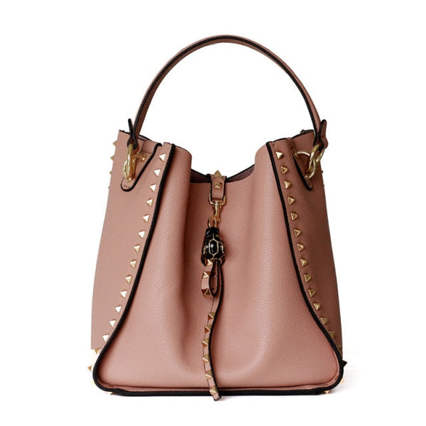 Genuine Leather Stud Bucket Bag