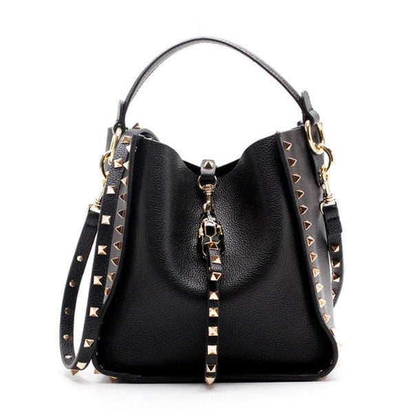 Genuine Leather Stud Bucket Bag