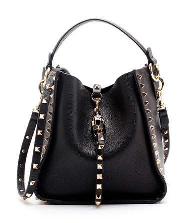 Genuine Leather Stud Bucket Bag