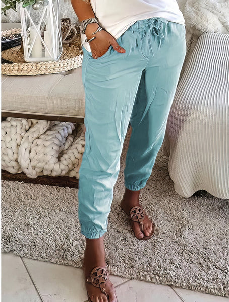 Women's Elastic Waist Linen Pants with Pockets