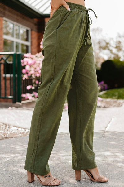 Women's Elastic Waist Linen Pants with Pockets
