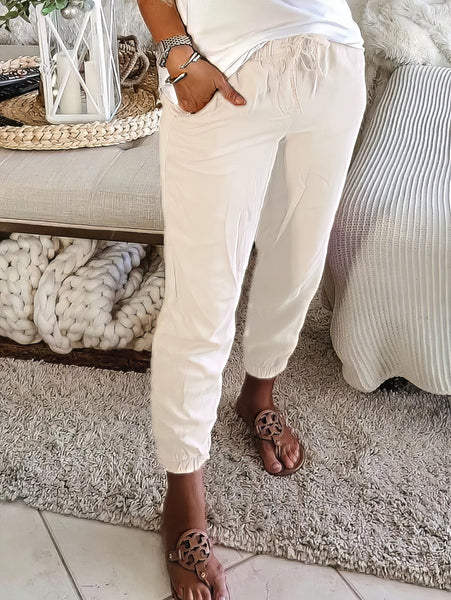 Women's Elastic Waist Linen Pants with Pockets