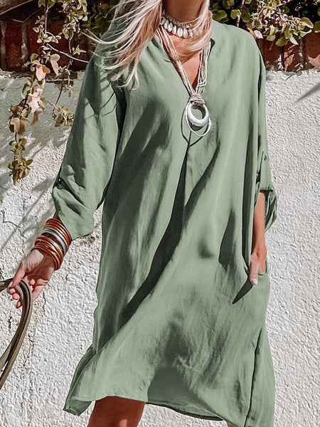 Collared V Neck Casual Loose Blouse