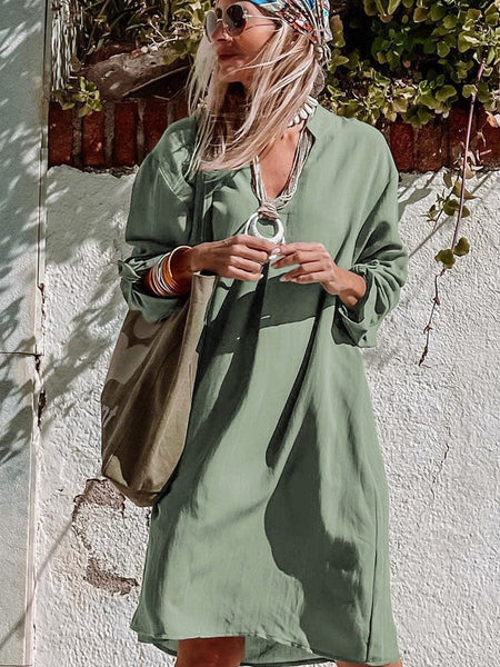 Collared V Neck Casual Loose Blouse