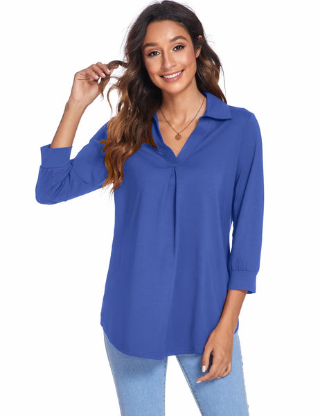 Collared V Neck Casual Loose Blouse