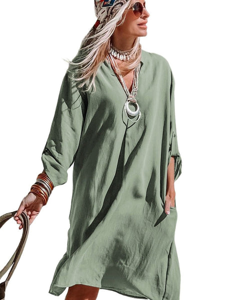 Collared V Neck Casual Loose Blouse