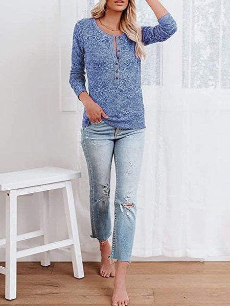 Women's Long Sleeve Henley Shirt with practical styling and dependable silhouette control.