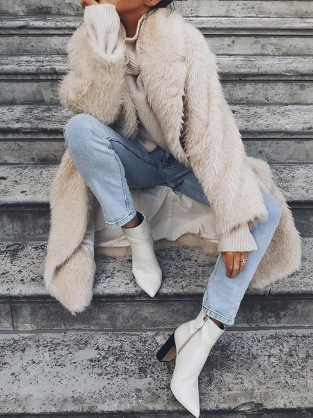 Women's Casual Solid Color Plush Medium Long Coat
