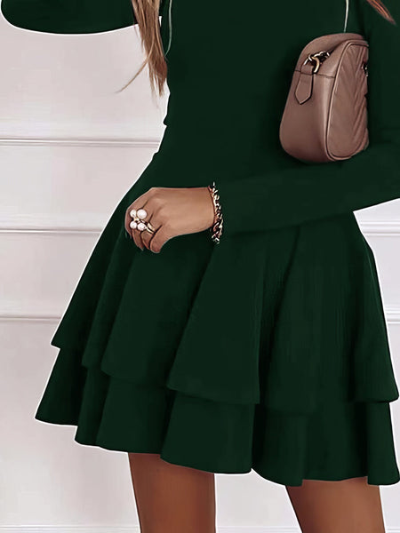 Women's Casual V-Neck Long Sleeve Commuter Dress