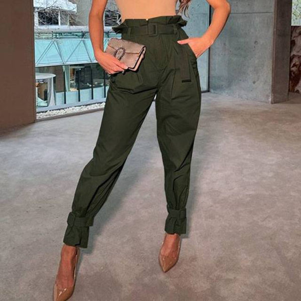 Belt Bottom High Waist Pants