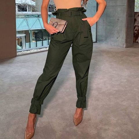 Belt Bottom High Waist Pants