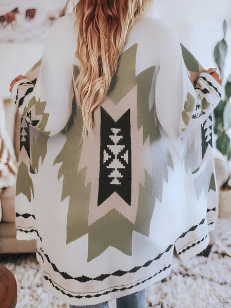 Women's Southwest Geometric Open-Front Longline Cardigan