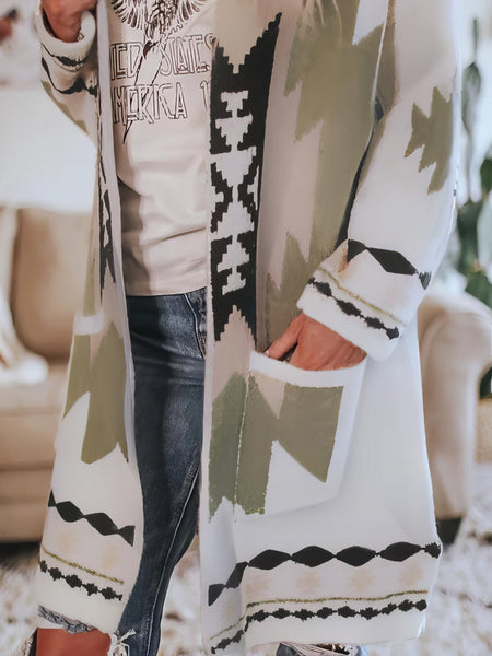 Women's Southwest Geometric Open-Front Longline Cardigan