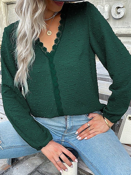 Chic Lace Panel Long Sleeve Blouse