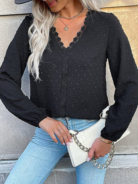 Chic Lace Panel Long Sleeve Blouse