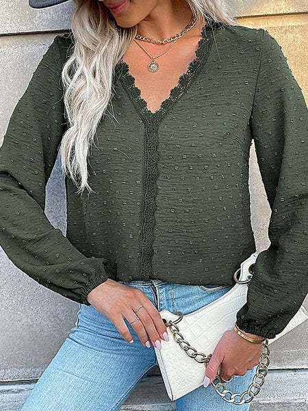 Chic Lace Panel Long Sleeve Blouse