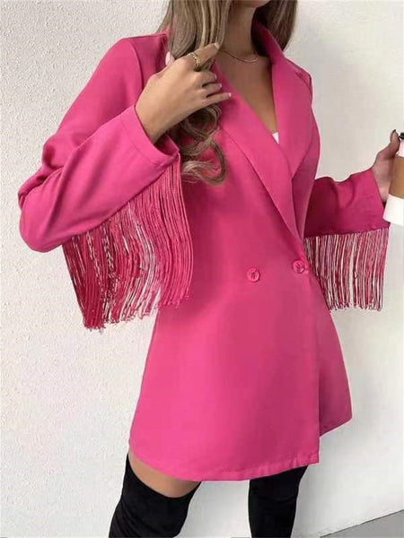 Chic Lapel Button Fringe Long Sleeve Blazer