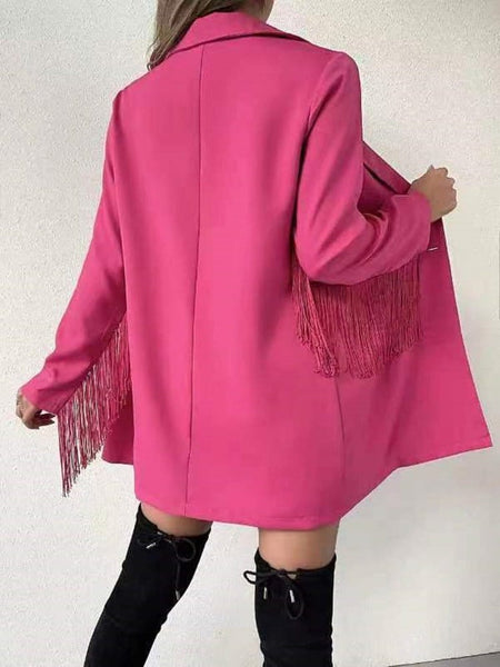 Chic Lapel Button Fringe Long Sleeve Blazer