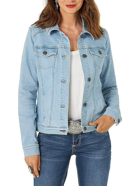 Women's Classic Buttoned Pocket Blue Denim Jacket