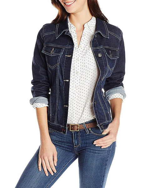 Women's Classic Buttoned Pocket Blue Denim Jacket
