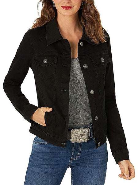 Women's Classic Buttoned Pocket Blue Denim Jacket