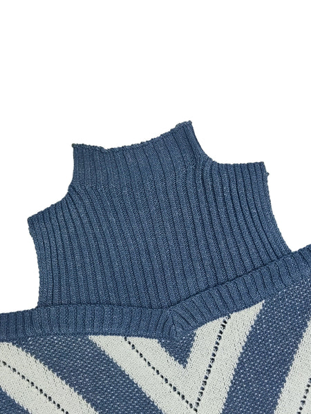 Women's Plus Size Geometric Print Cold Shoulder Turtle Neck Sweater