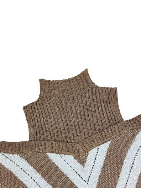 Women's Plus Size Geometric Print Cold Shoulder Turtle Neck Sweater