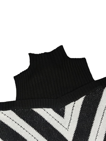 Women's Plus Size Geometric Print Cold Shoulder Turtle Neck Sweater