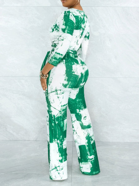 Colorful Tie-Dye V-Neck Jumpsuit with Wide Leg