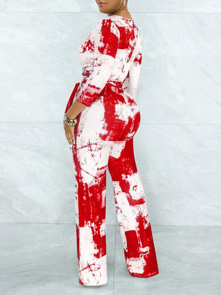 Colorful Tie-Dye V-Neck Jumpsuit with Wide Leg