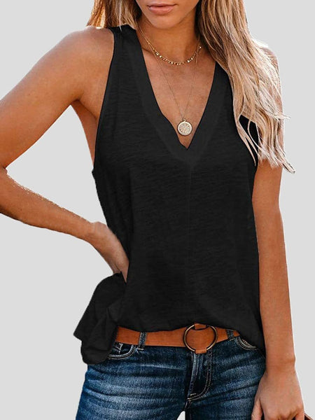 Women's Relaxed V-Neck Sleeveless Slub Knit Tank Top