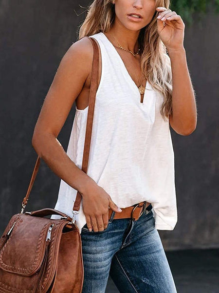 Women's Relaxed V-Neck Sleeveless Slub Knit Tank Top