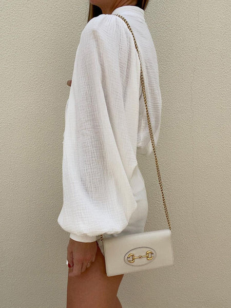 Cotton Linen Button Sleeve Blouse with Balloon Sleeves